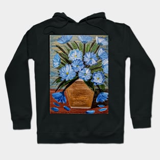 Stunning blue flowers in a gold vintage vase painting Hoodie